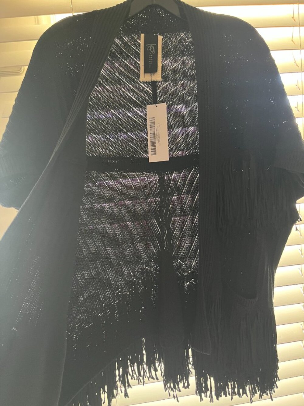 Zero + Maria Cornejo Fringe Hex Shrug in Black, size S - Picture 4 of 11
